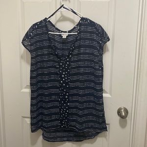 Navy blue and white dress blouse